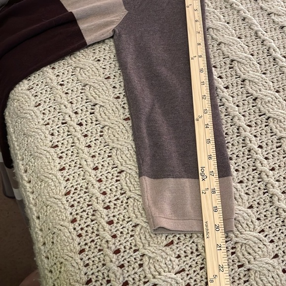 50% Viscose Brown, Gray, Tan, & White colorblock Midi Sweater dress women’s sz M - Picture 10 of 15
